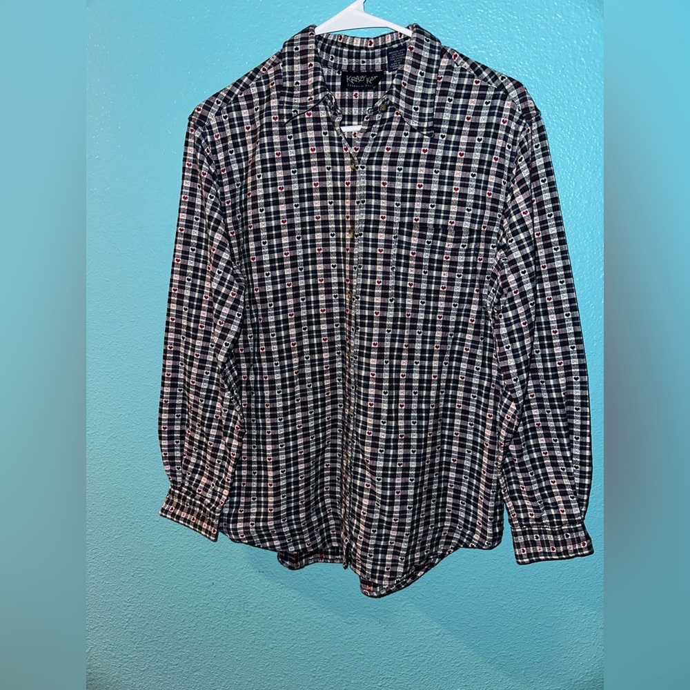 Krazy Kat Black and White Plaid Shirt with hearts